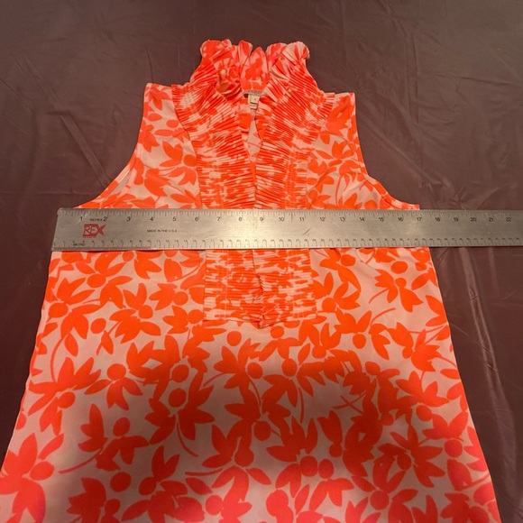 J. Crew Mandarin Collar Ruffled Sleeveless Blouse White/Neon Orange Floral 0/XS - Picture 8 of 8